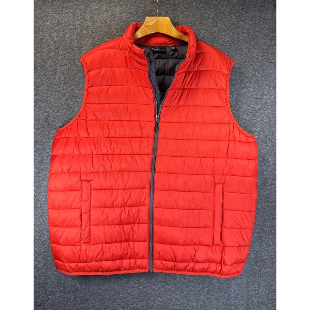 Swiss Tech Puffer Vest Mens 2XL Orange Quilted Full Zip Outdoor Wear SM40604YB